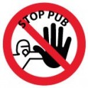 Autocollant stop pub homme main noire rond
